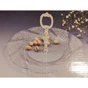 NEW Crystal Glass Serving Plate ~ Silver Plated Handle ~ Vintage